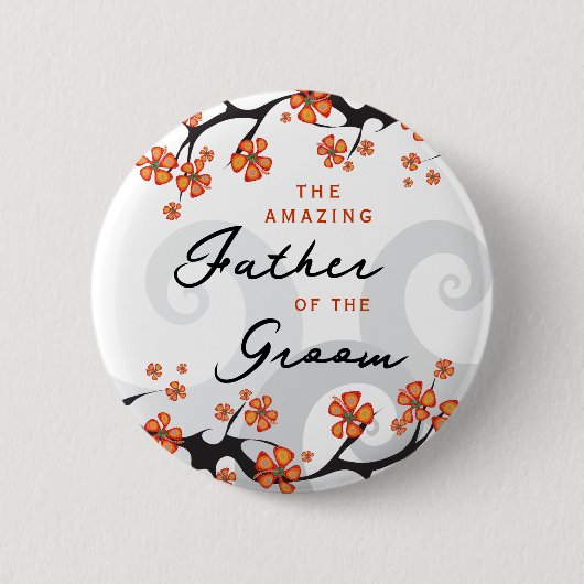 新郎の父は熱帯の花の渦巻結婚く 缶バッジ (正面)