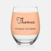新郎の父 ウェディング ピーチ パーソナライズ ワイングラス ステムなしワイングラス (正面)
