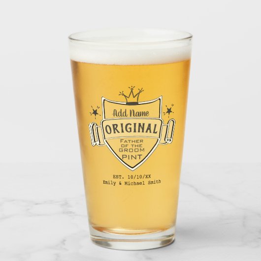 新郎の父 – パーソナライズされたGROOMSMEN PINT GLASS タンブラーグラス (ドリンク正面)