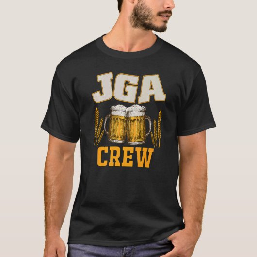 新郎の独身最後の夜にビールを持ってクルーと一緒に行こう Tシャツ (正面)