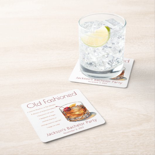 新郎の独身最後の夜 オールドファッション ドリンク レシピ スクエアペーパーコースター (インサイチュ)