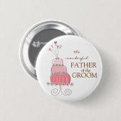 新郎の甘いピンクのウエディングケーキボタンの父 缶バッジ (正面&裏面)