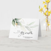 新郎の結婚式の日に美しいユーカリ カード (黄色い花)