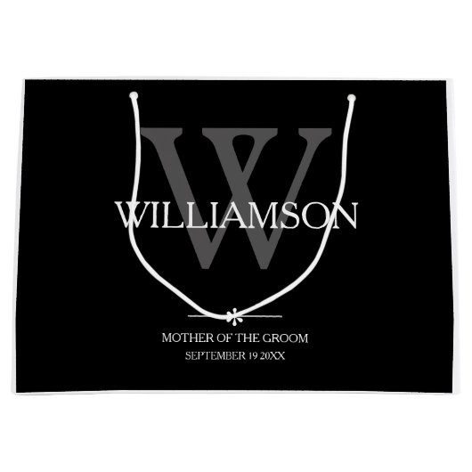 新郎の贈り物モノグラムのエレガントな結婚式の母 ラージペーパーバッグ (正面)