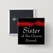 新郎の赤い弓結婚式の名前をカスタムするの姉妹 缶バッジ (正面&裏面)