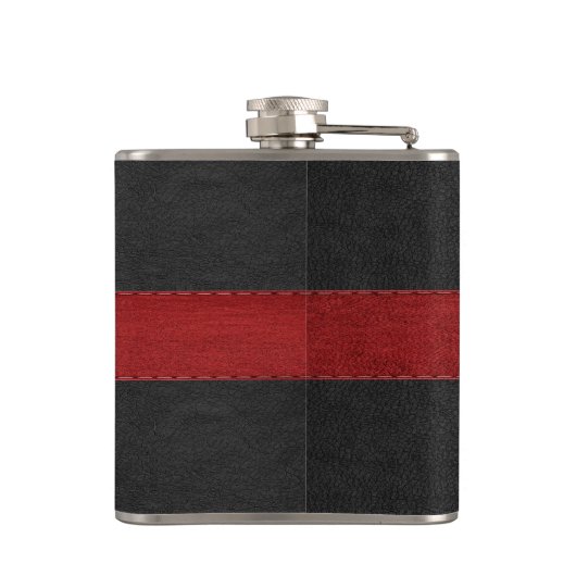 新郎の赤男らしと黒のレザーテクスチャ フラスク (裏面)