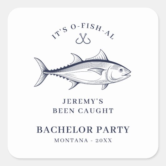 新郎の釣り旅行（独身最後の旅） スクエアシール (正面)