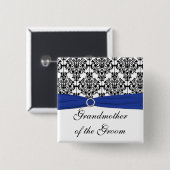 新郎の青い白黒のダマスク織の祖母 缶バッジ (正面&裏面)