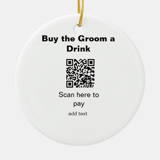 新郎のQRコードをスキャンして飲み代を払う セラミックオーナメント (正面)