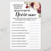 新郎は何と言ったかブライダルシャワーゲームのバイリンガル (裏面)