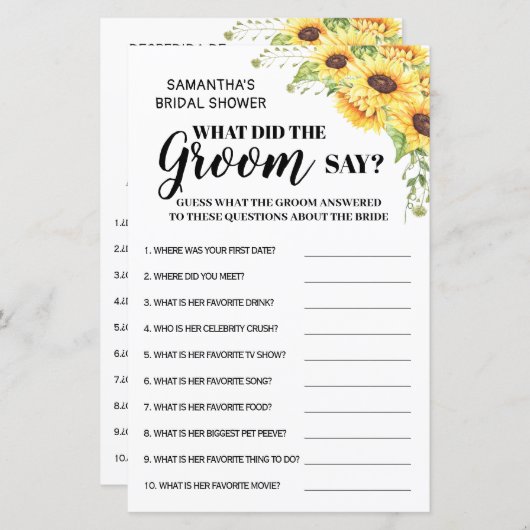 新郎は何と言ったかブライダルシャワーゲームのバイリンガル (正面/裏面)