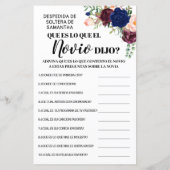 新郎は何と言ったかブライダルシャワーゲームのバイリンガル (裏面)