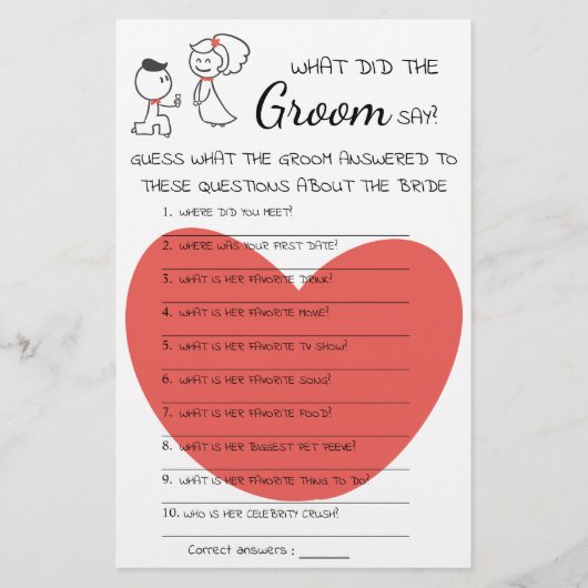 新郎は何と言ったかブライダルシャワーゲームカード チラシ (正面)