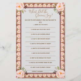 新郎は何と言ったかブライダルシャワーゲームカード チラシ