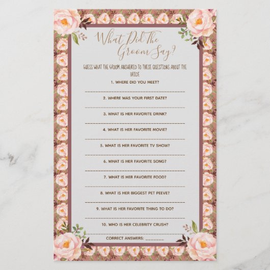 新郎は何と言ったかブライダルシャワーゲームカード チラシ (正面)