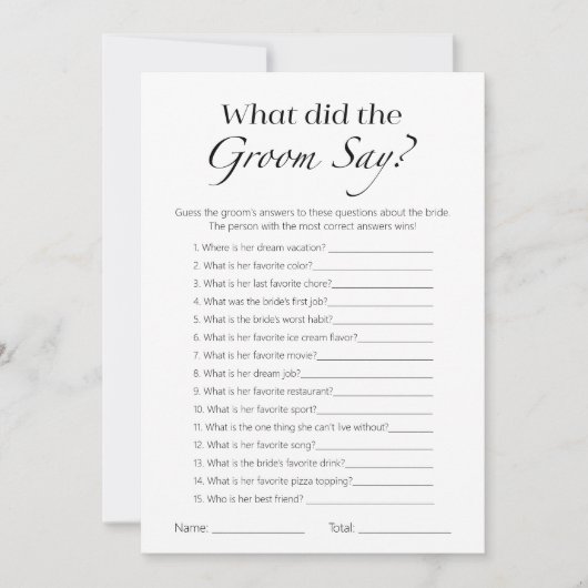 新郎は何と言ったかブライダルシャワーゲームカード 招待状 (正面)