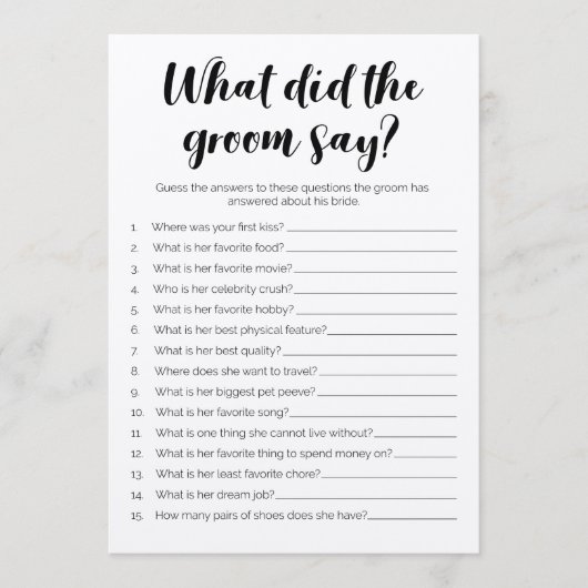 新郎は何と言ったかブライダルシャワーゲーム プログラム (正面)