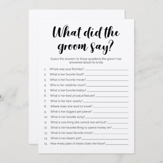 新郎は何と言ったかブライダルシャワーゲーム プログラム (正面/裏面)