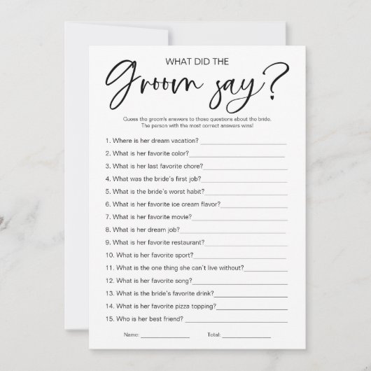 新郎は何と言ったかブライダルシャワーゲーム 招待状 (正面)