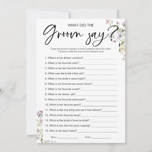 新郎は何と言ったかブライダルシャワーゲーム 招待状 (正面)