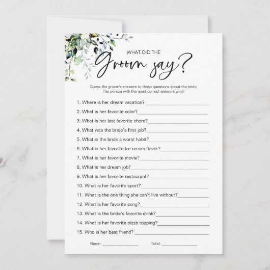 新郎は何と言ったかブライダルシャワーゲーム 招待状 (正面)