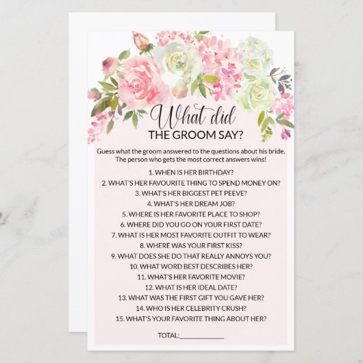 新郎は何と言ったブライダルシャワー (正面/裏面)