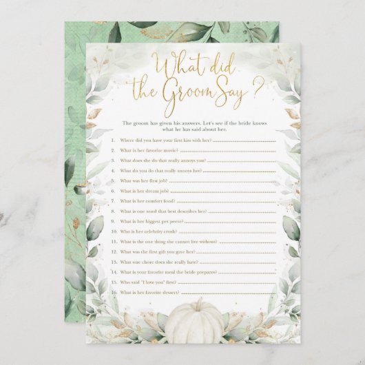 新郎は何と言った秋パンプキンブライダルシャワーゲーム (正面/裏面)