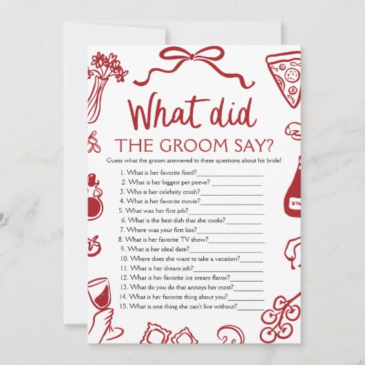 新郎イタリアンは何と言ったブライダルシャワーゲーム 招待状 (正面)