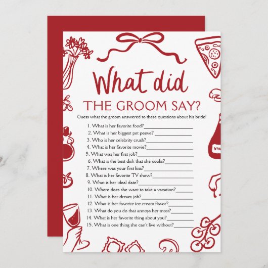 新郎イタリアンは何と言ったブライダルシャワーゲーム 招待状 (正面/裏面)