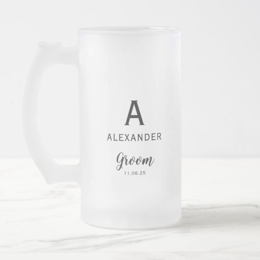 新郎イニシャル名 ウェディング フロストグラスビールジョッキ (左)