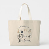 新郎ガーリーのモダン母親の青いスクリプト ラージトートバッグ (裏面)