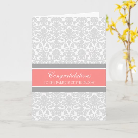 新郎コーラルグレーの両親おめでとう カード (黄色い花)