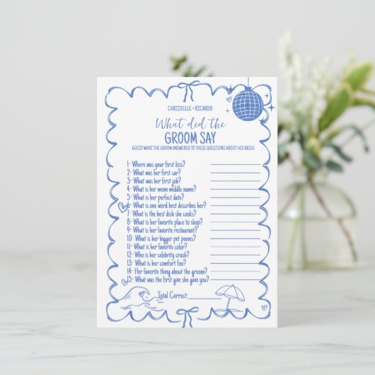 新郎トリビアの最後のトーストブライダルシャワーゲームカード 案内状 (スタンド正面)