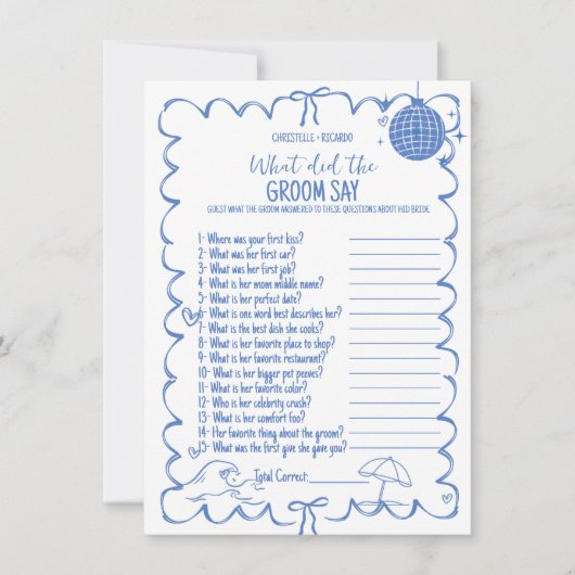 新郎トリビアの最後のトーストブライダルシャワーゲームカード 案内状 (正面)