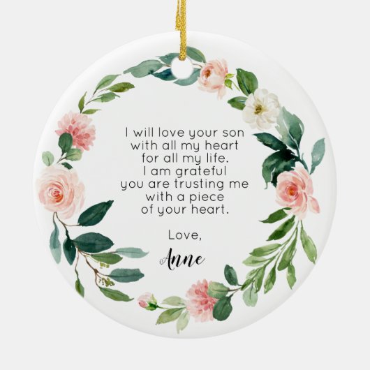 新郎パーソナライズされたの形見結婚の母 セラミックオーナメント (裏面)