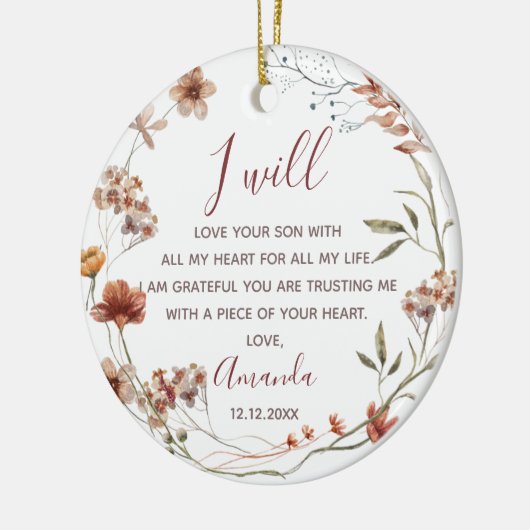 新郎パーソナライズされた坊ほ野花の母 セラミックオーナメント (左)