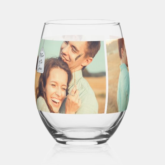 新郎フォトコラージュの母 ステムなしワイングラス (正面)