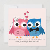 新郎フクロウと新婦フクロウかわいい結婚式招待状 招待状 (正面)