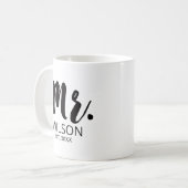 新郎ブラシフォント結婚のアニバーサリーカップル コーヒーマグカップ (正面左)