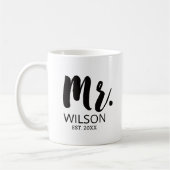 新郎ブラシフォント結婚のアニバーサリーカップル コーヒーマグカップ (左)