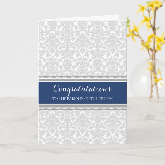新郎ブルーグレーの両親おめでとう カード (黄色い花)