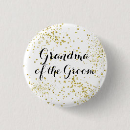 新郎ボタンのかわいい金ゴールドのグリッターの祖母 缶バッジ