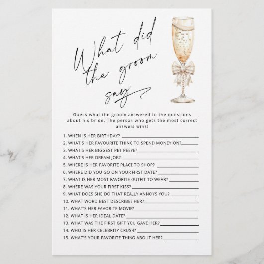 新郎モダンは何とブライダルシャワーゲームを言った (正面)