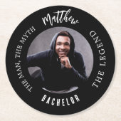 新郎会 男の神話 伝説 フォト 黒 白 ラウンドペーパーコースター (正面)