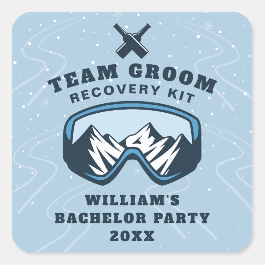 新郎前夜祭スキー旅行回復 スクエアシール (正面)