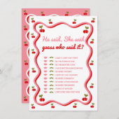 新郎対新婦レトロさくらんぼシャワーゲームカード 招待状 (正面/裏面)