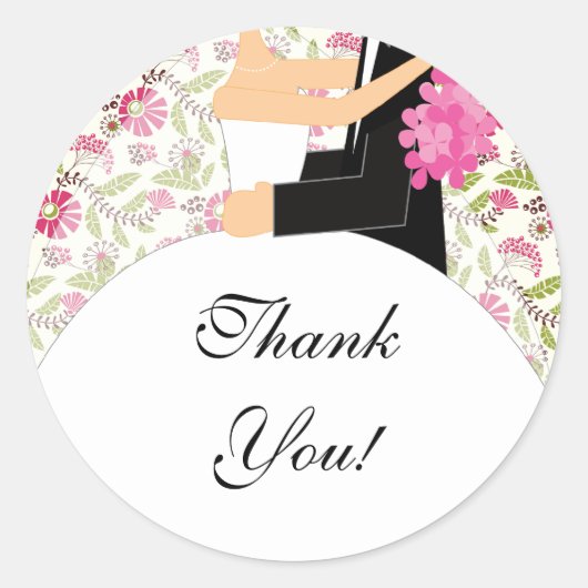 新郎新婦ありがとうステッカーフローラピンク ラウンドシール (正面)