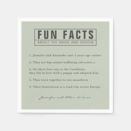 新郎新婦おもしろいファクトユーカリプトゥスグリーン紙 スタンダードカクテルナプキン (正面)