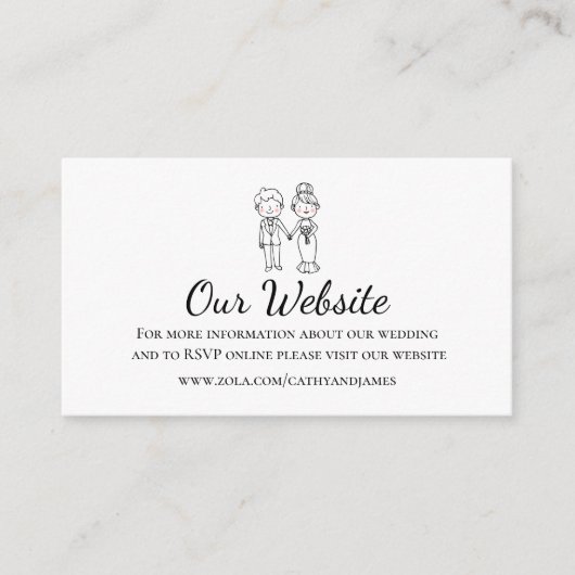 新郎新婦お洒落白黒の結婚ウェブサイト エンクロージャーカード (正面)