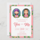 新郎新婦かわいいカップルのインディアンドレスの漫画 招待状 (正面)